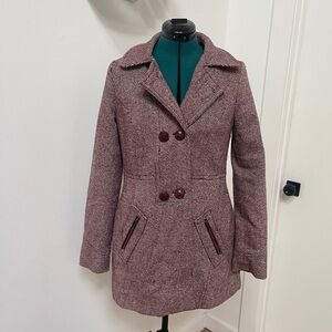 Tulle Red Pea Coat with Notched Lapel and Tailored Silhouette
